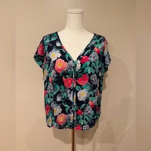 Joie Multicolor Floral V-Neck 100% Silk Blouse